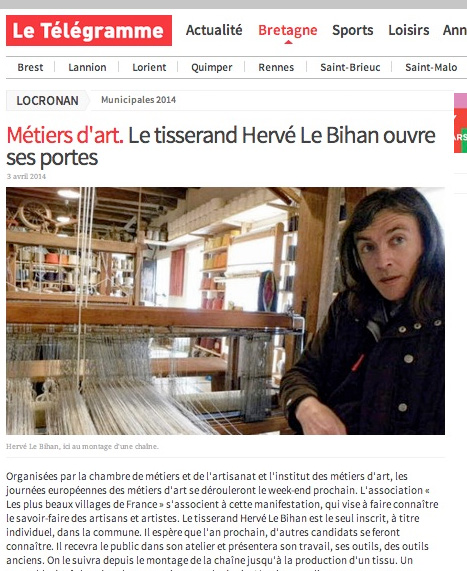 Le Télégramme : le tisserand Hervé Le Bihan ouvre ses portes
